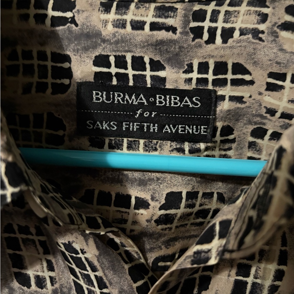Burma Bibas Geometric 100% Silk Print vintage Shirt size L - Picture 2 of 7